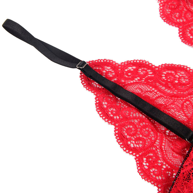 Chemisier de nuit aspect satiné et dentelle + culotte rouge — 953898 — vue 12