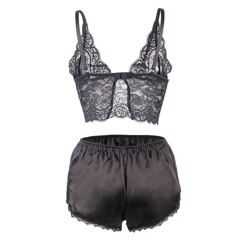 Chemisier de nuit aspect satiné et dentelle + culotte noire — 953911 — vue 6