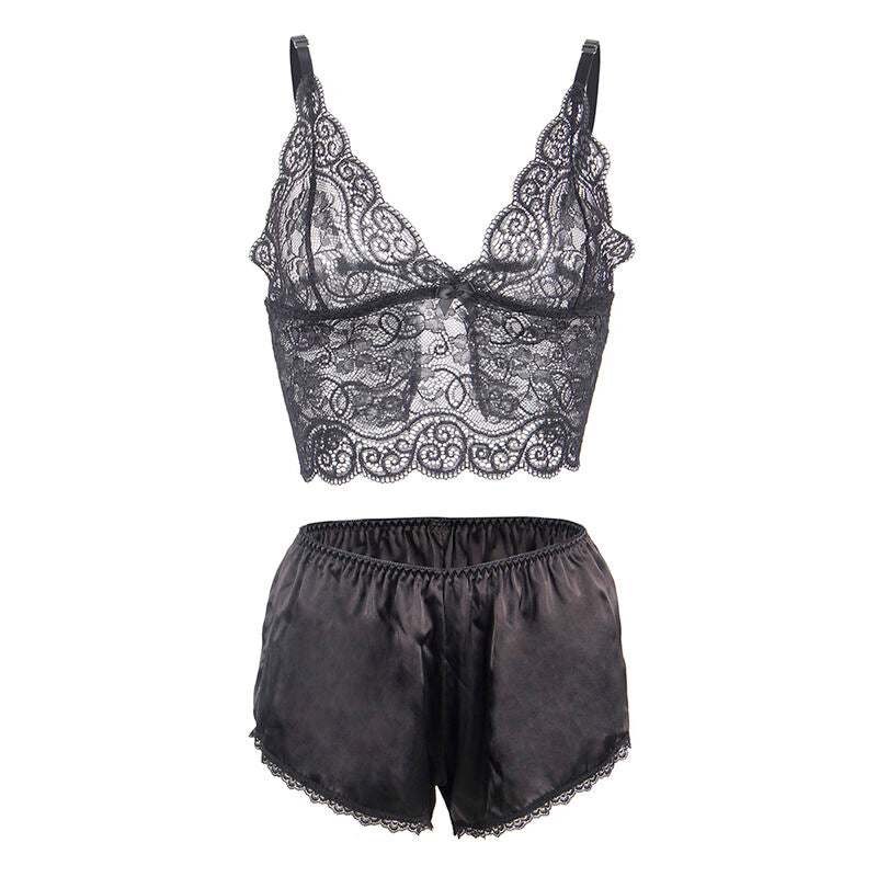 Chemisier de nuit aspect satiné et dentelle + culotte noire — 953928 — vue 5