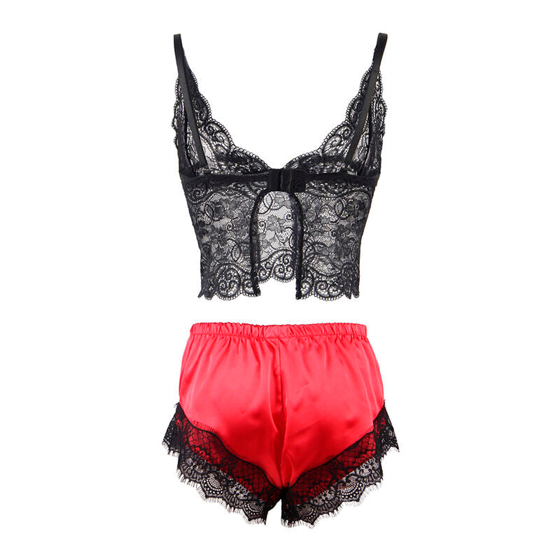 Chemise de nuit décontractée aspect satiné + pantalon en dentelle noir/rouge — 953959 — vue 6