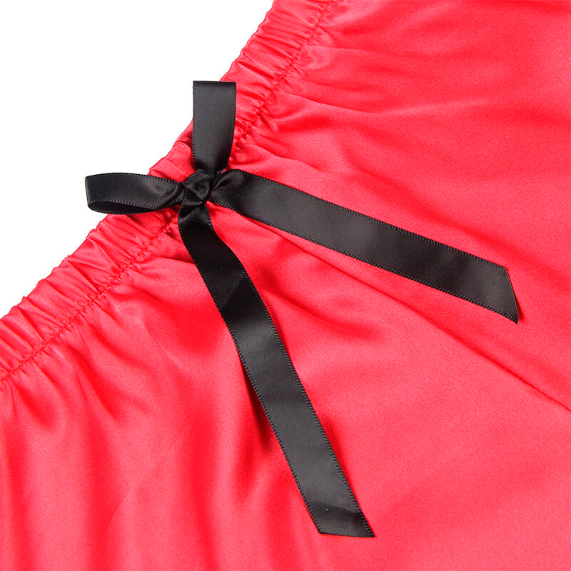 Chemise de nuit décontractée aspect satiné + pantalon en dentelle noir/rouge — 953959 — vue 8