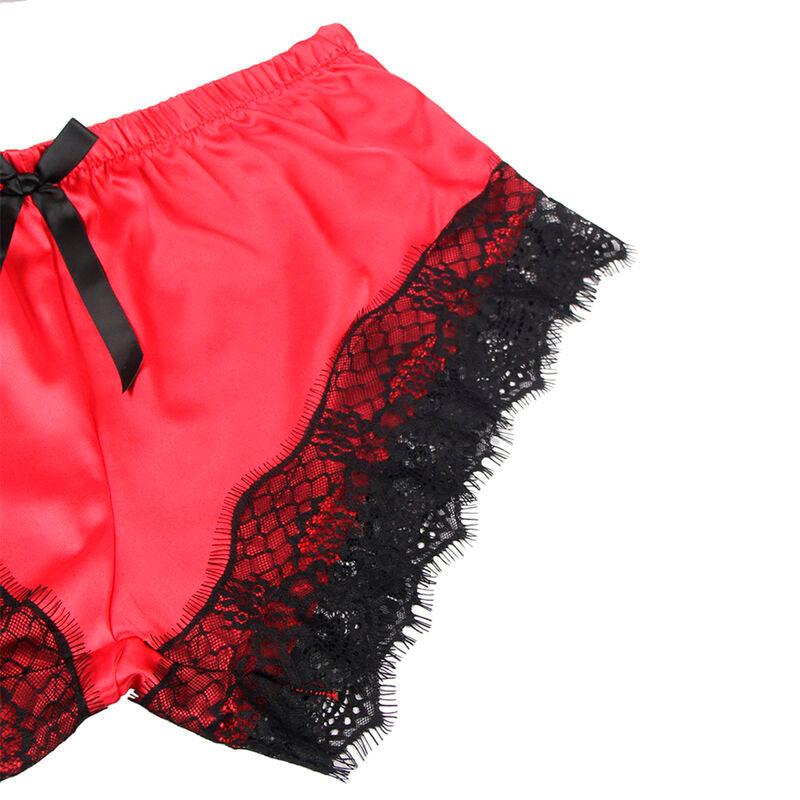 Chemise de nuit décontractée aspect satiné + pantalon en dentelle noir/rouge — 953966 — vue 11