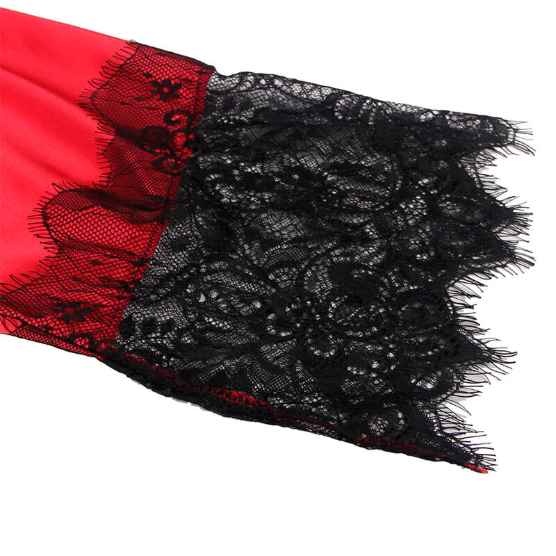 Caraco dos transparent en dentelle + string rouge/noir — 954024 — vue 8