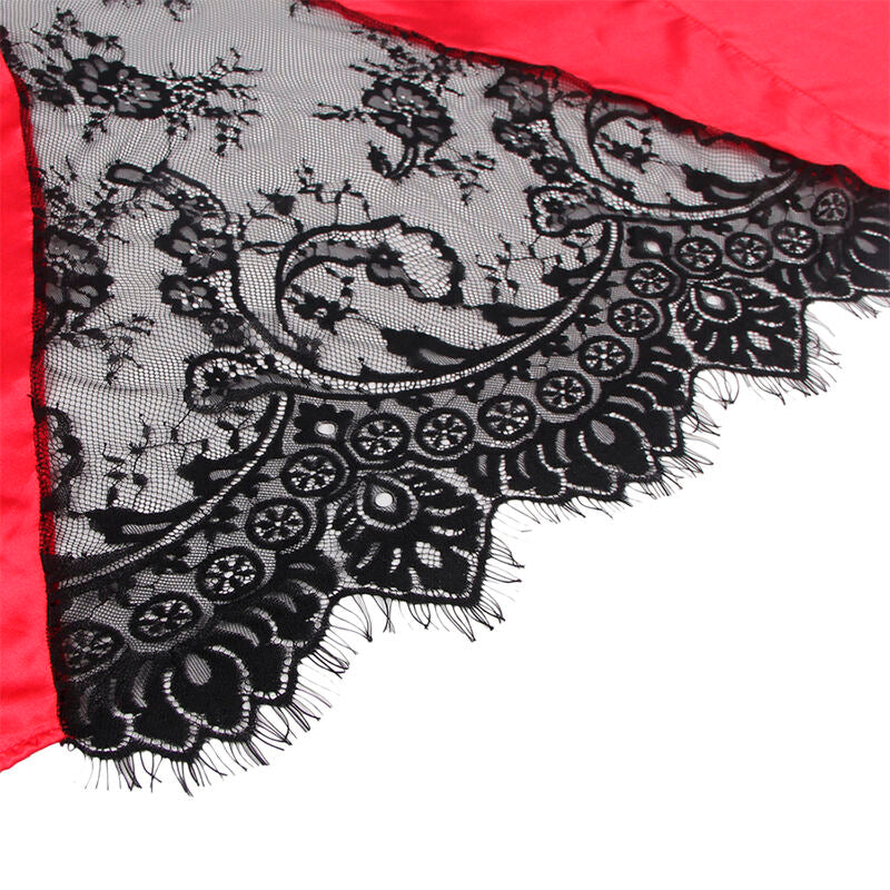 Caraco dos transparent en dentelle + string rouge/noir — 954024 — vue 9