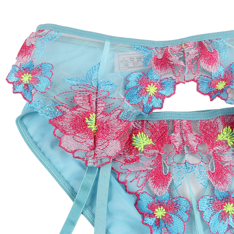 Soutien-gorge + culotte avec porte-jarretelles motif floral bleu — 954116 — vue 8