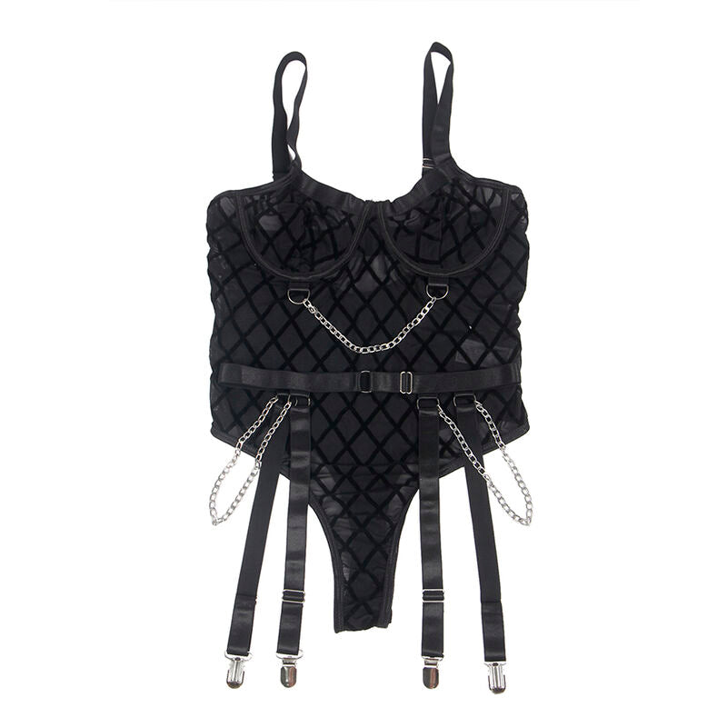 Body avec chaînes + porte-jarretelles noir — 954260 — vue 7