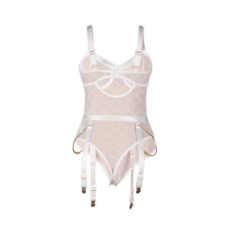 Body avec chaînes + porte-jarretelles blanc — 954291 — vue 6