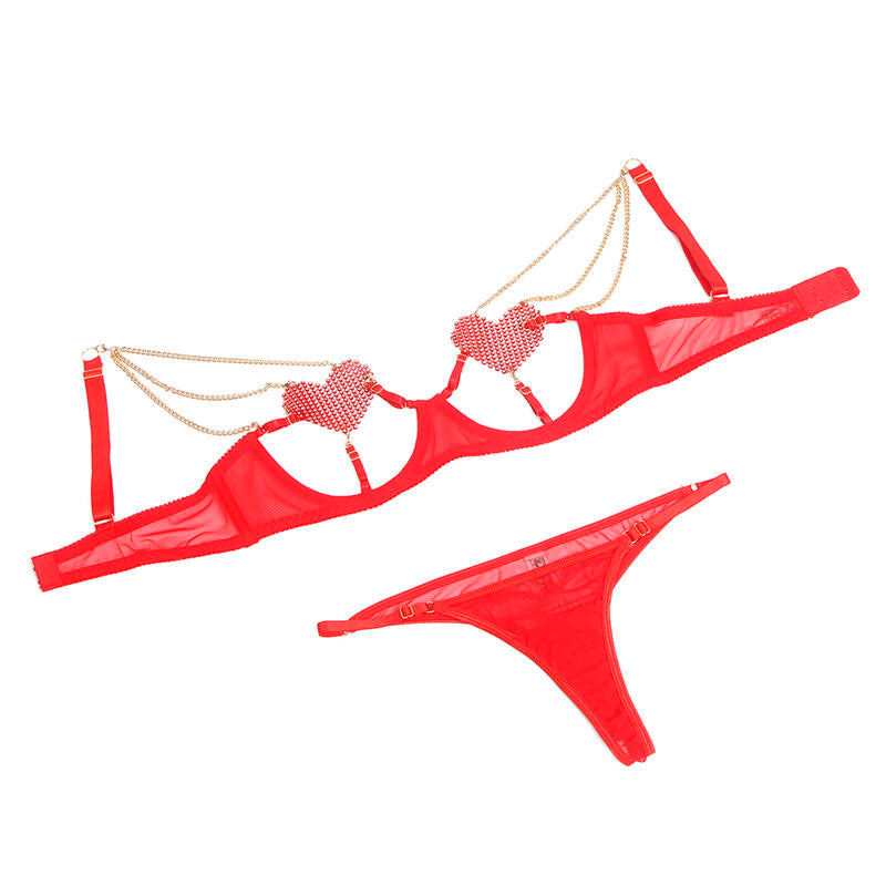 Ensemble soutien-gorge avec chaînes et coeur en maille rouge — 955526 — vue 4
