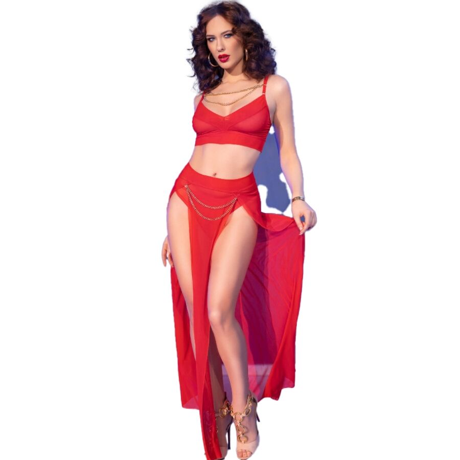 CR4850 ensemble top et leggings rouge avec accessoires dorés — vue 1