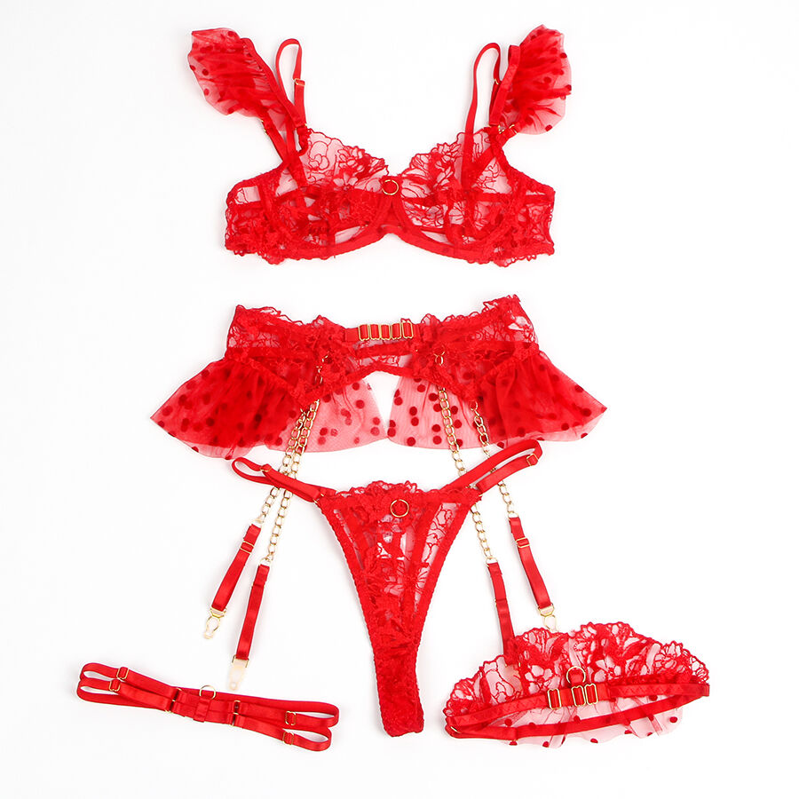 Ensemble soutien-gorge et jarretelle en dentelle rouge — 957513 — vue 3