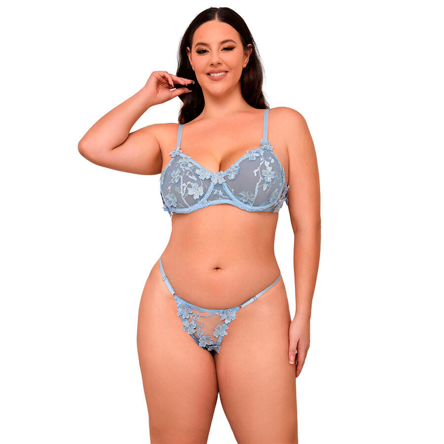 Ensemble brodé de fleurs bleu ciel — 957636 — vue 2