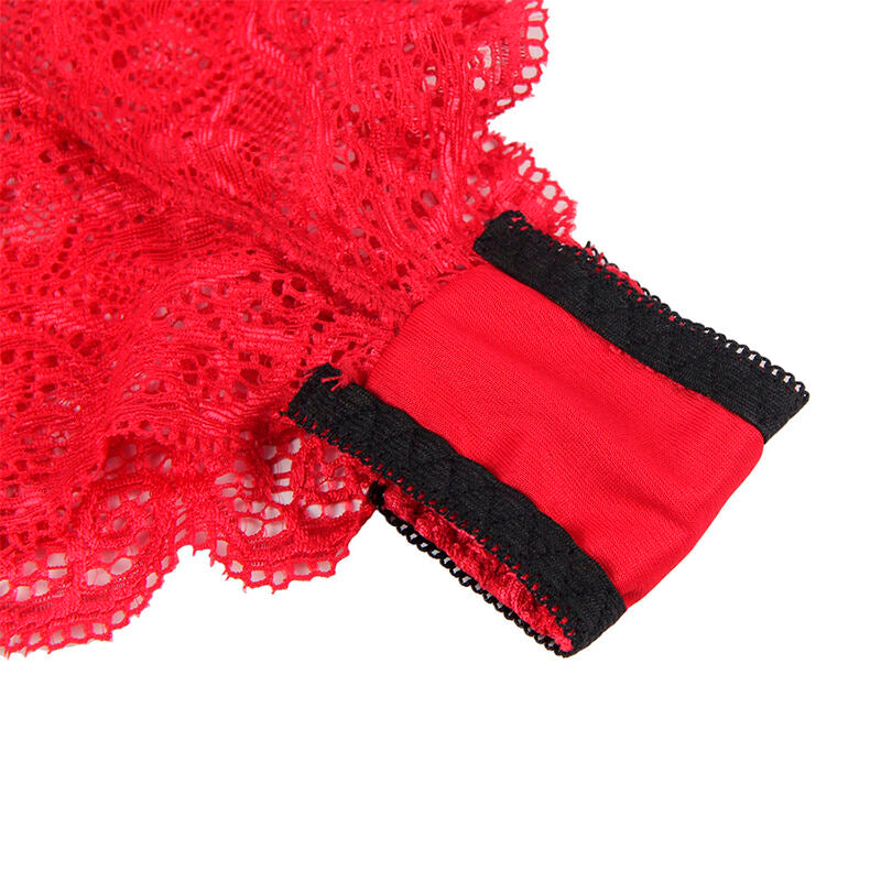 Chemisier de nuit aspect satiné et dentelle + culotte rouge — 953898 — vue 14