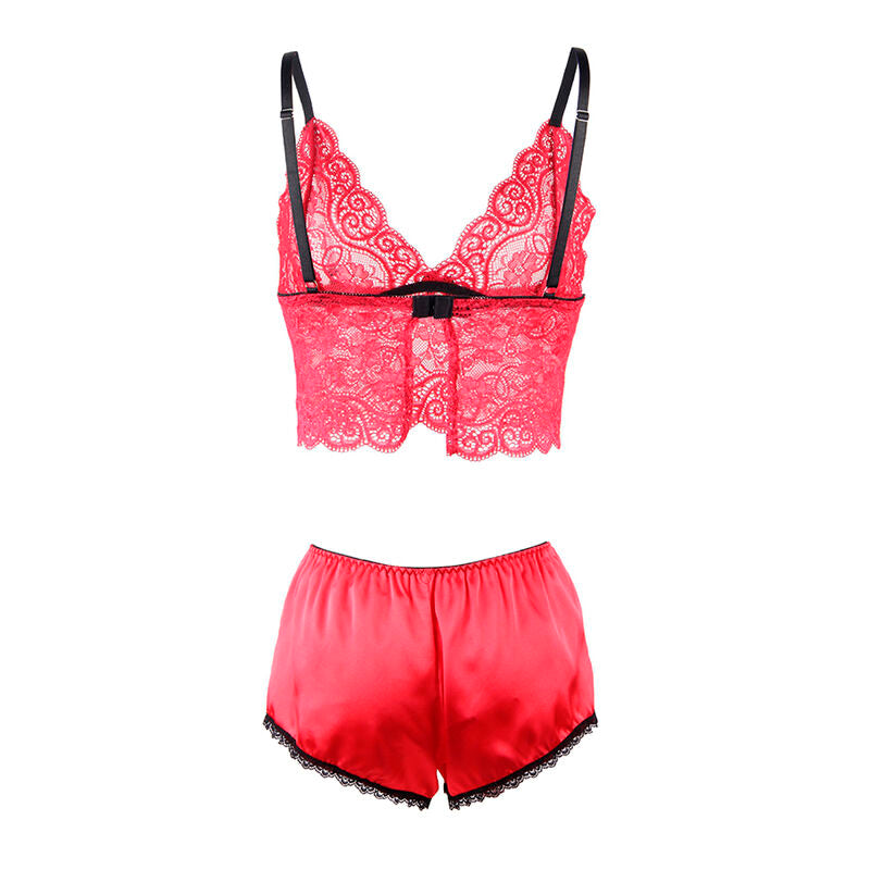 Chemisier de nuit aspect satiné et dentelle + culotte rouge — 953898 — vue 6