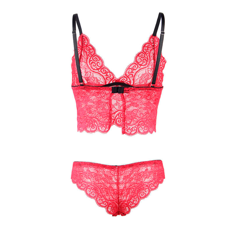 Chemisier de nuit aspect satiné et dentelle + culotte rouge — 953898 — vue 8