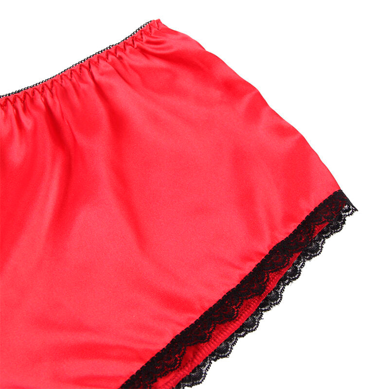Chemisier de nuit aspect satiné et dentelle + culotte rouge — 953904 — vue 9