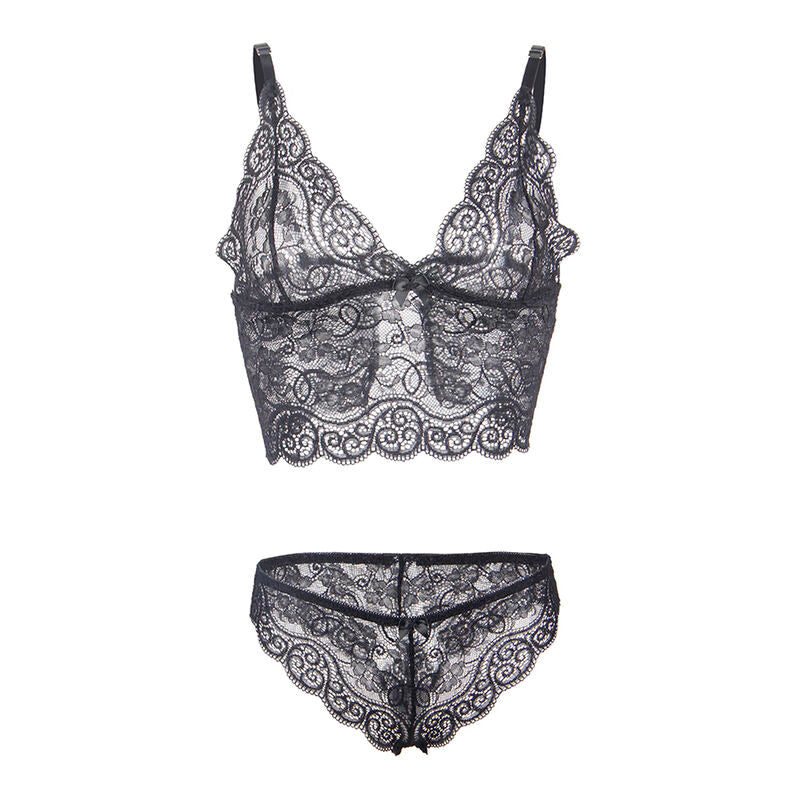 Chemisier de nuit aspect satiné et dentelle + culotte noire — 953911 — vue 8