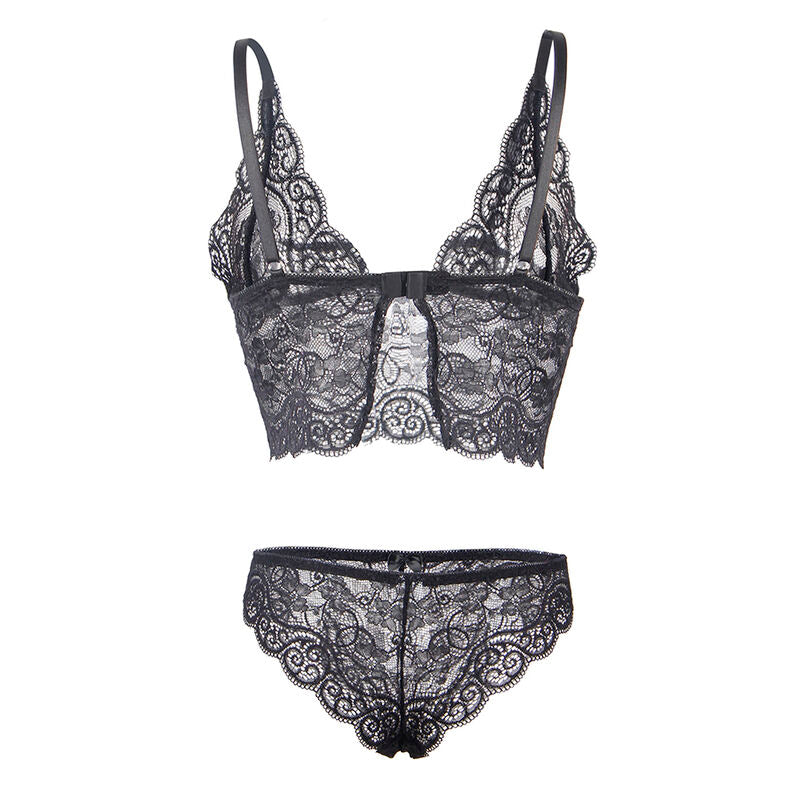 Chemisier de nuit aspect satiné et dentelle + culotte noire — 953928 — vue 7