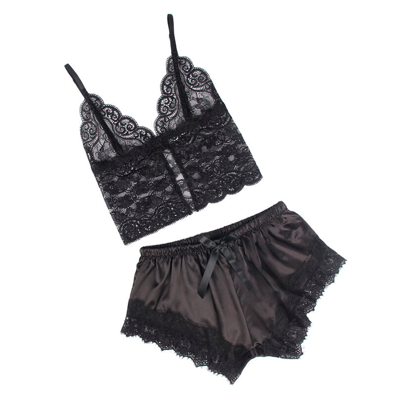 Chemise de nuit décontractée aspect satiné + pantalon en dentelle noir — 953942 — vue 4