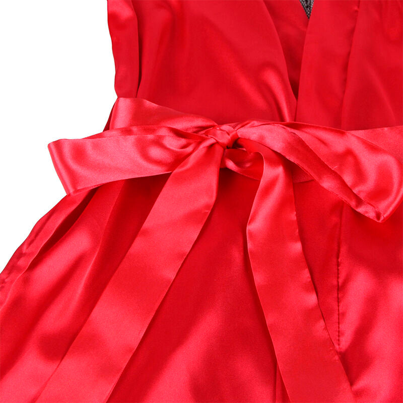 Caraco dos transparent en dentelle + string rouge/noir — 954024 — vue 7