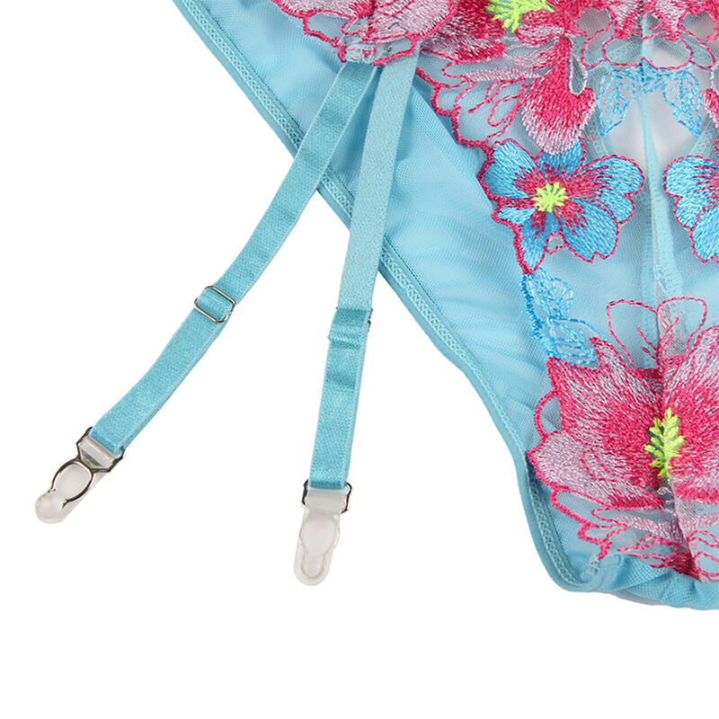 Soutien-gorge + culotte avec porte-jarretelles motif floral bleu — 954116 — vue 6