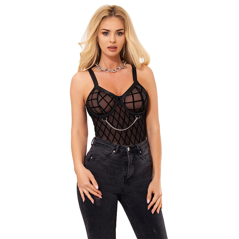 Body avec chaînes + porte-jarretelles noir — 954260 — vue 4