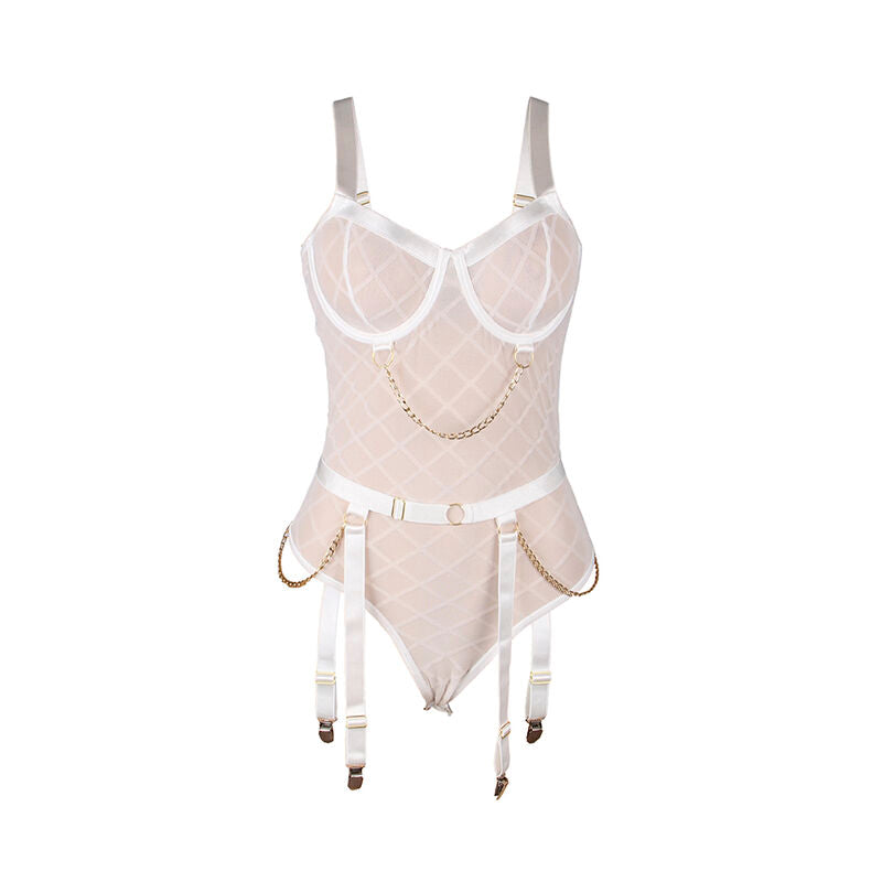 Body avec chaînes + porte-jarretelles blanc — 954291 — vue 5