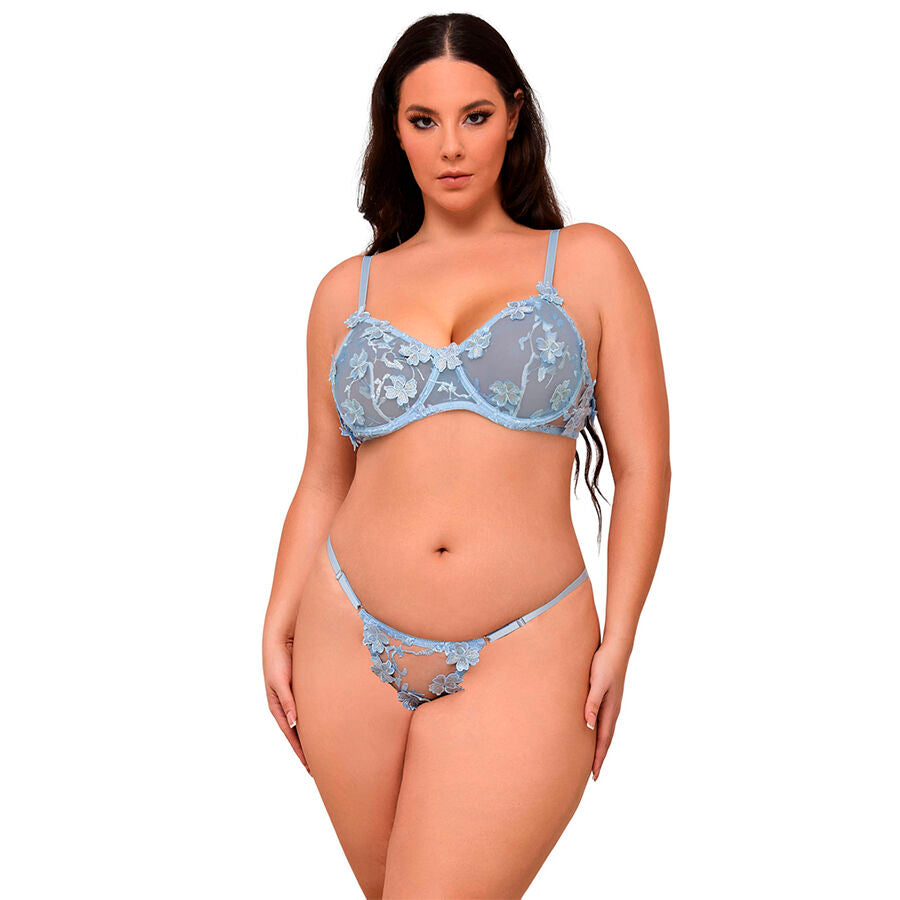 Ensemble brodé de fleurs bleu ciel — 957636 — vue 1