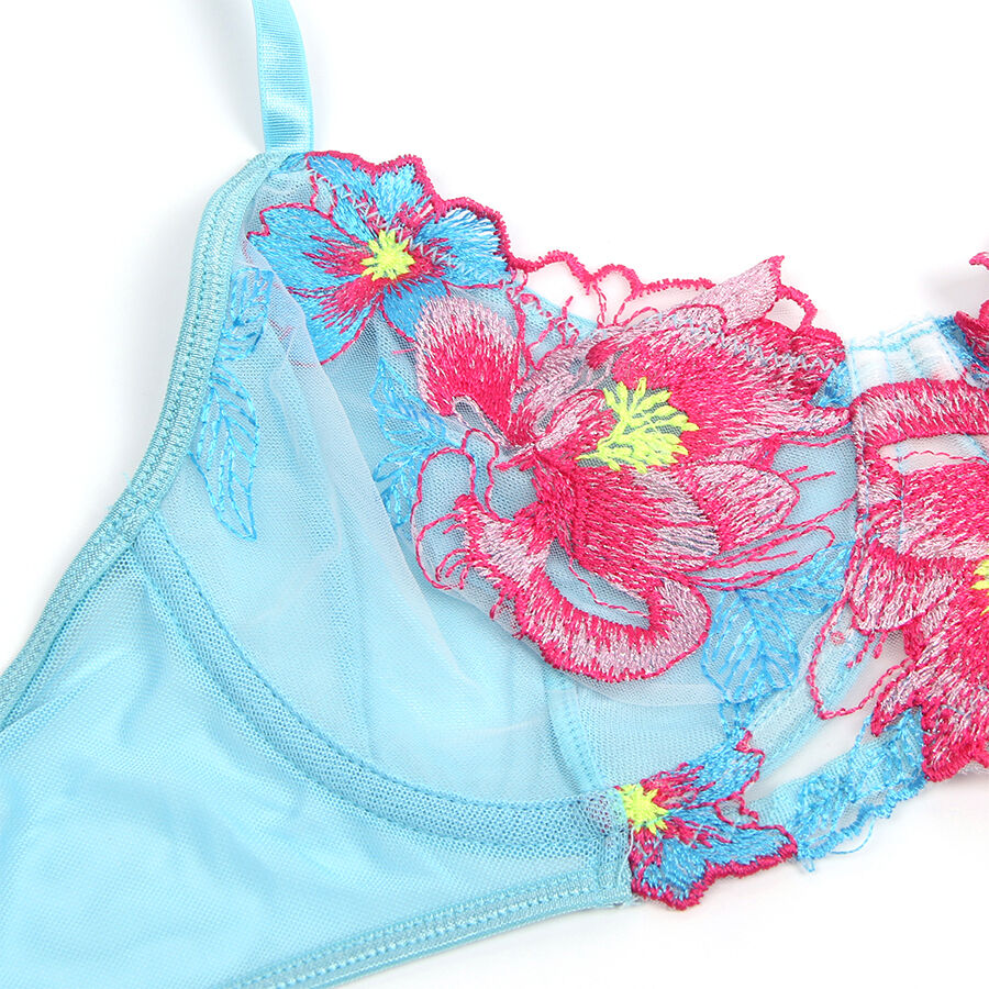 Ensemble soutien-gorge et porte-jarretelles brodé fleurs rose — 957650 — vue 6