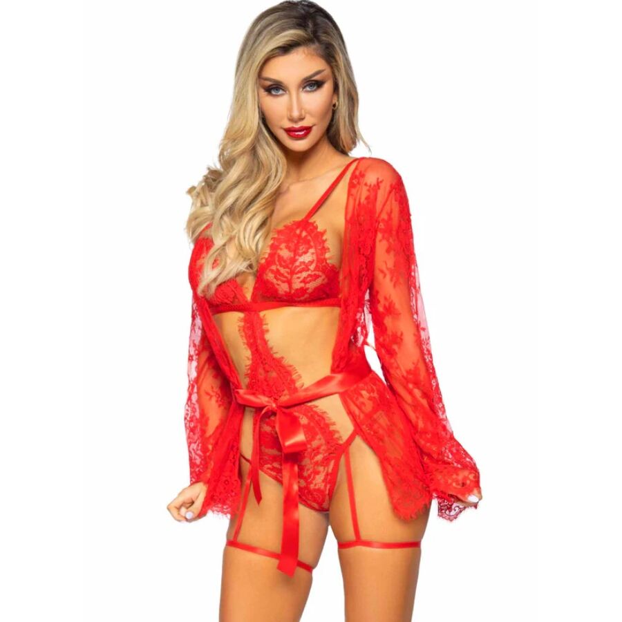 Ensemble peignoir et porte-jarretelles rouge — 86123 — vue 8
